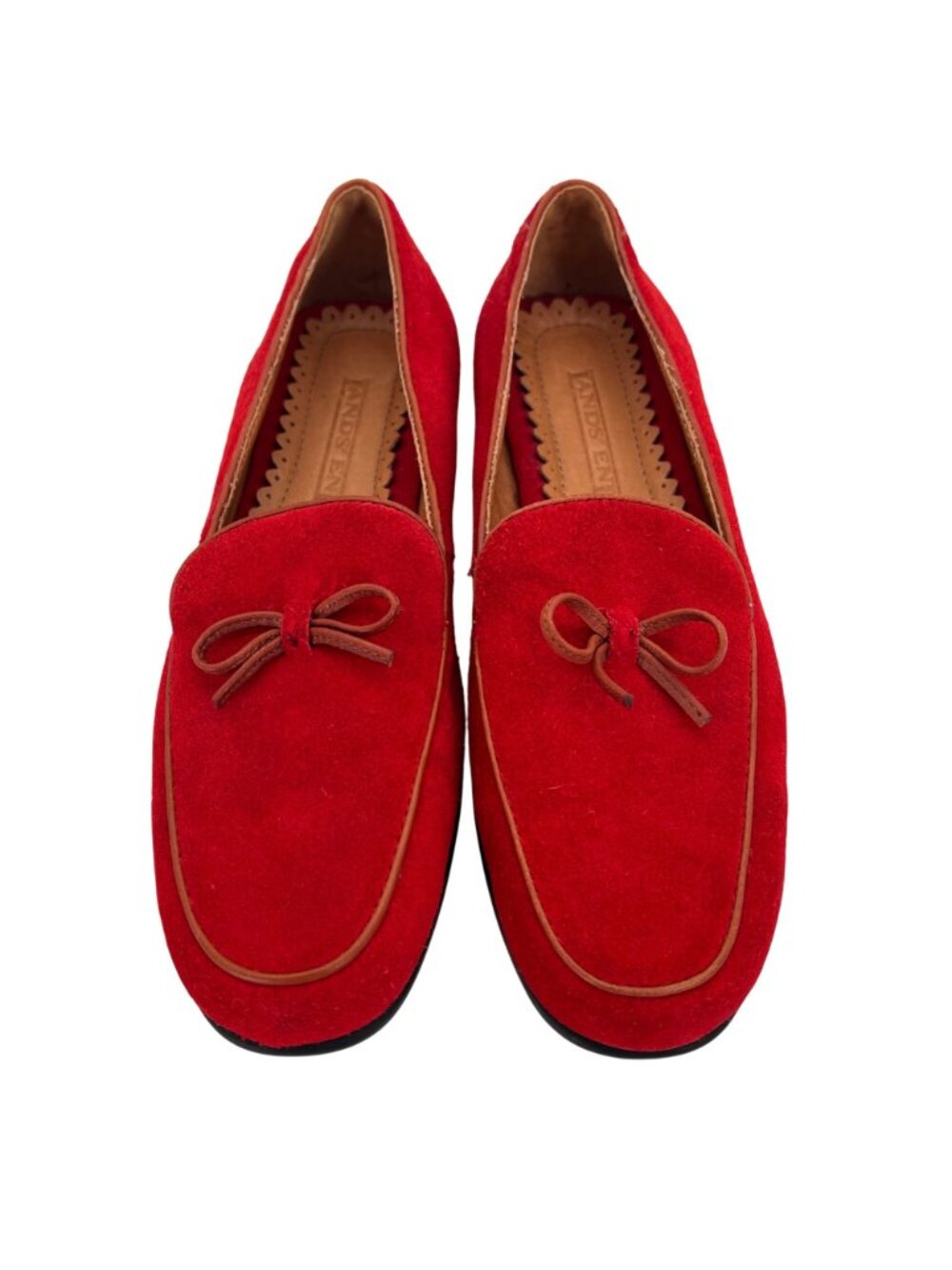 Lands End Red Suede Loafers Leather Upper Womens Size 6B Vintage With Bow Detail - Picture 6 of 14